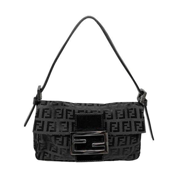 Fendi Bags Fendi Black Logo Monogram Fabric Zucchino Mini Baguette